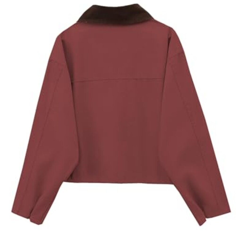 Cropped Utility Jacket Contrast Collar Lightweight Cargo Barn Coat Chic - Picture 5 of 7
